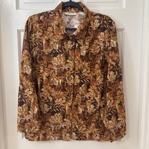Tantrums ‎ Shacket Jacket Sz L Fall Leaf Print Vtg Retro Grandmacore Shirt Coat